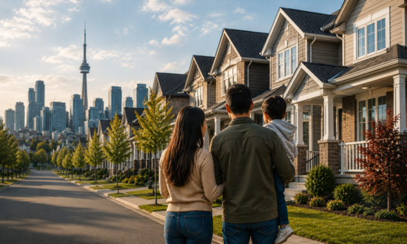 Family looking at suburban homes in Canada as housing affordability and homeownership become increasingly challenging.